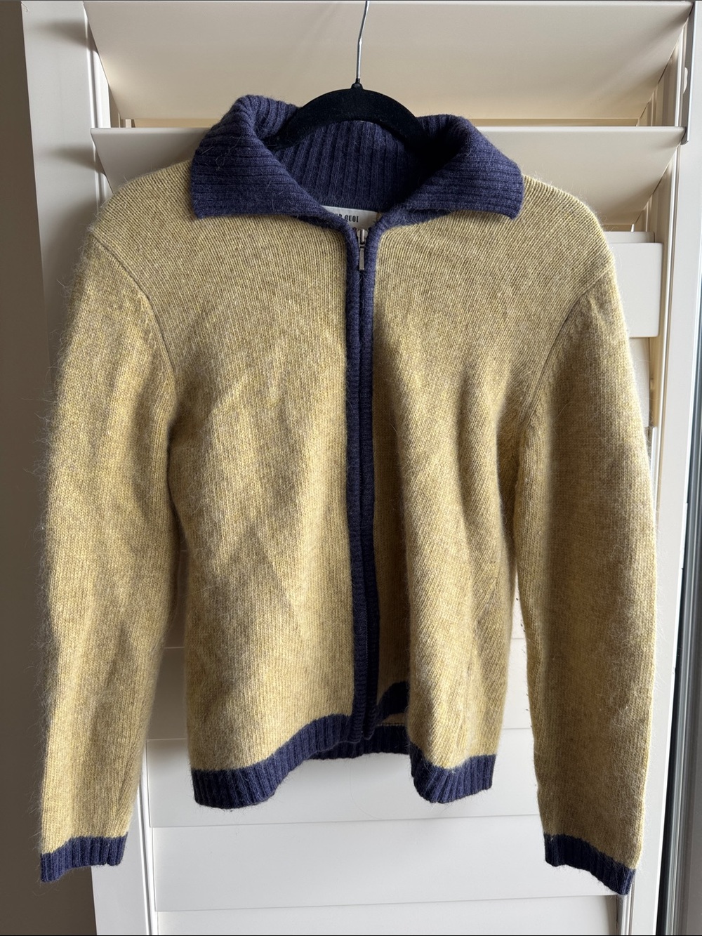 Japanese Vintage Wool Blend Zip Cardigan in Mustard with Purple Trim!💛💜💛💜
